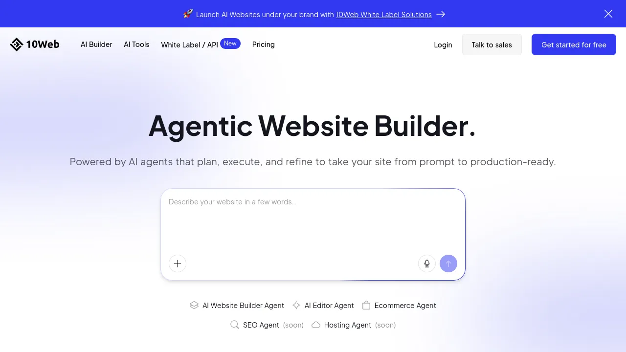 Screenshot of the 10Web website