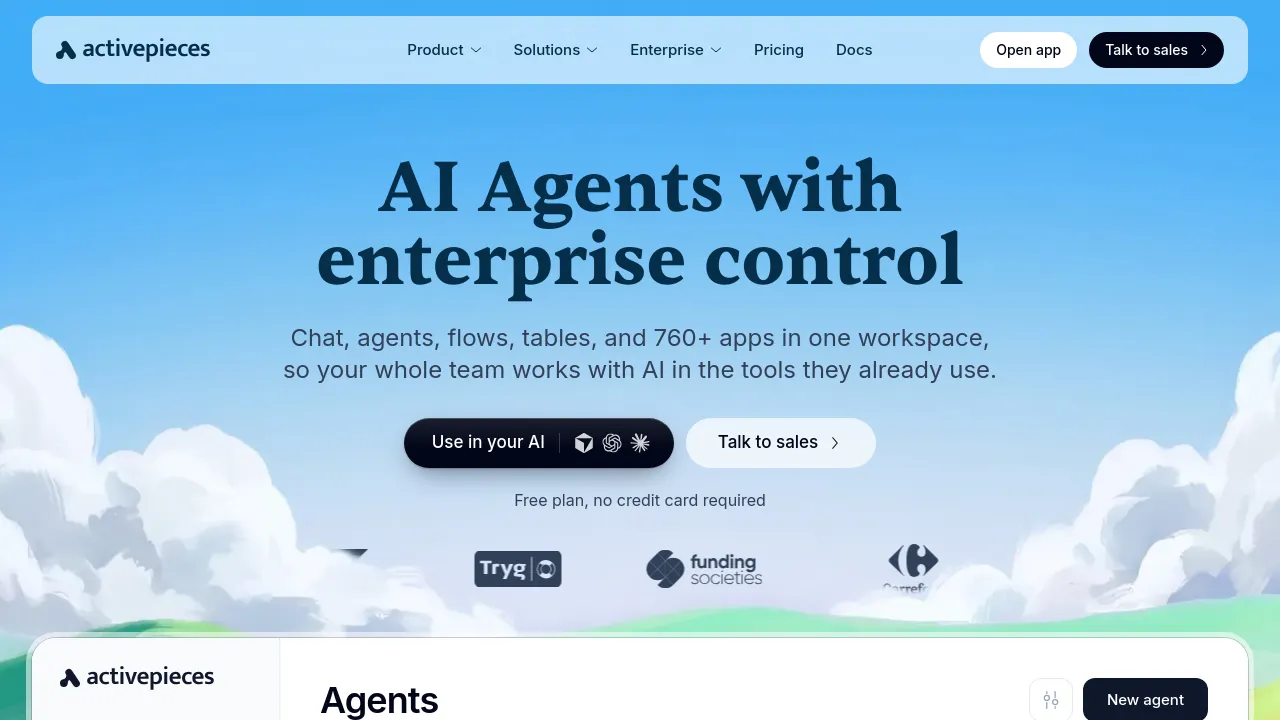 Screenshot of Activepieces website