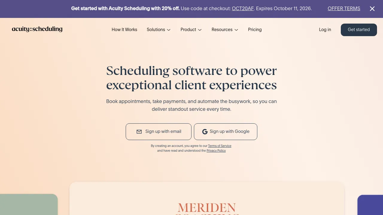 Screenshot of Acuity Scheduling website