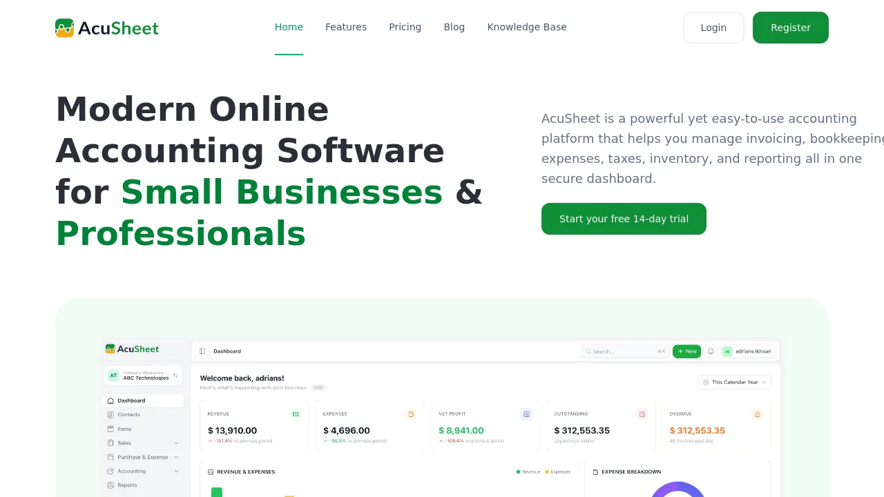 Screenshot of AcuSheet website