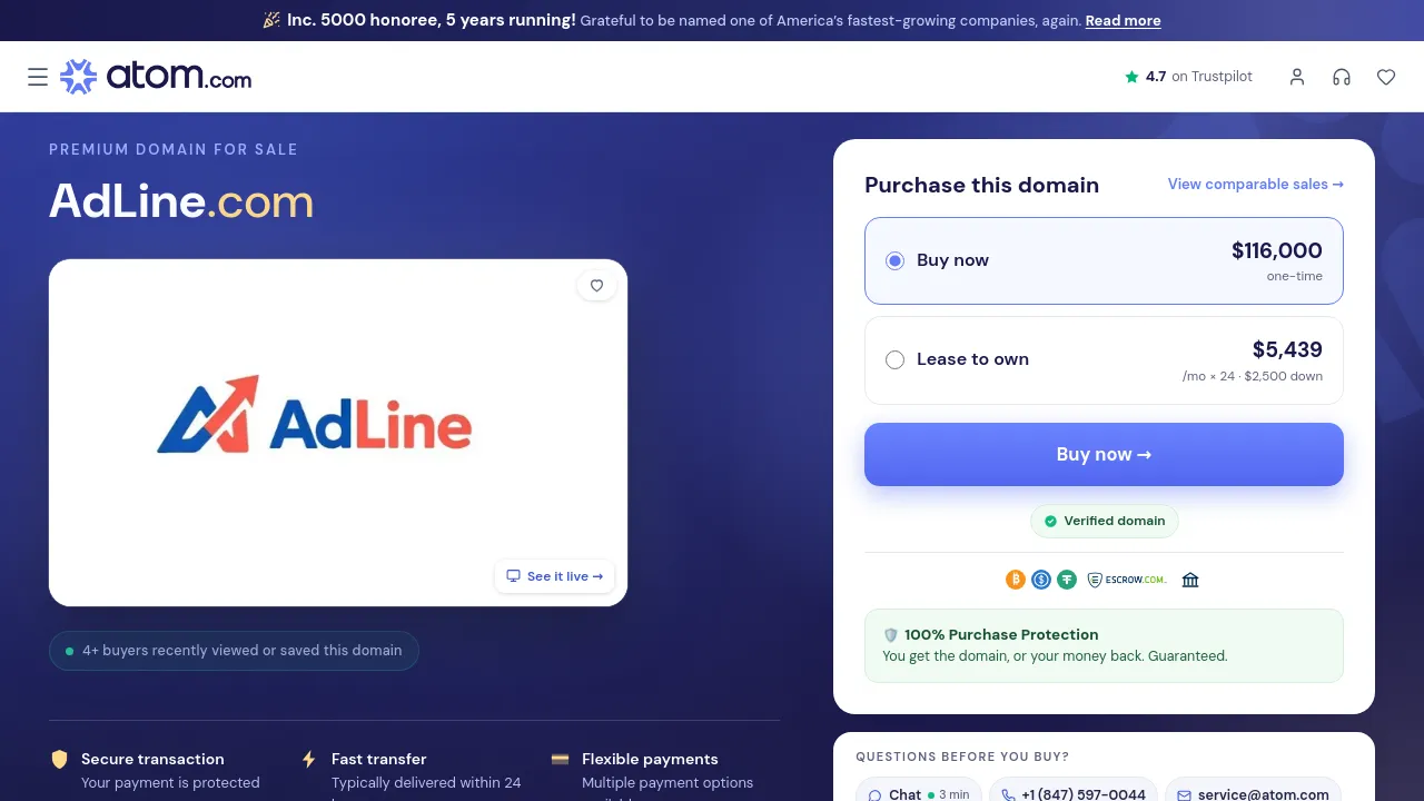 Screenshot of Adline website
