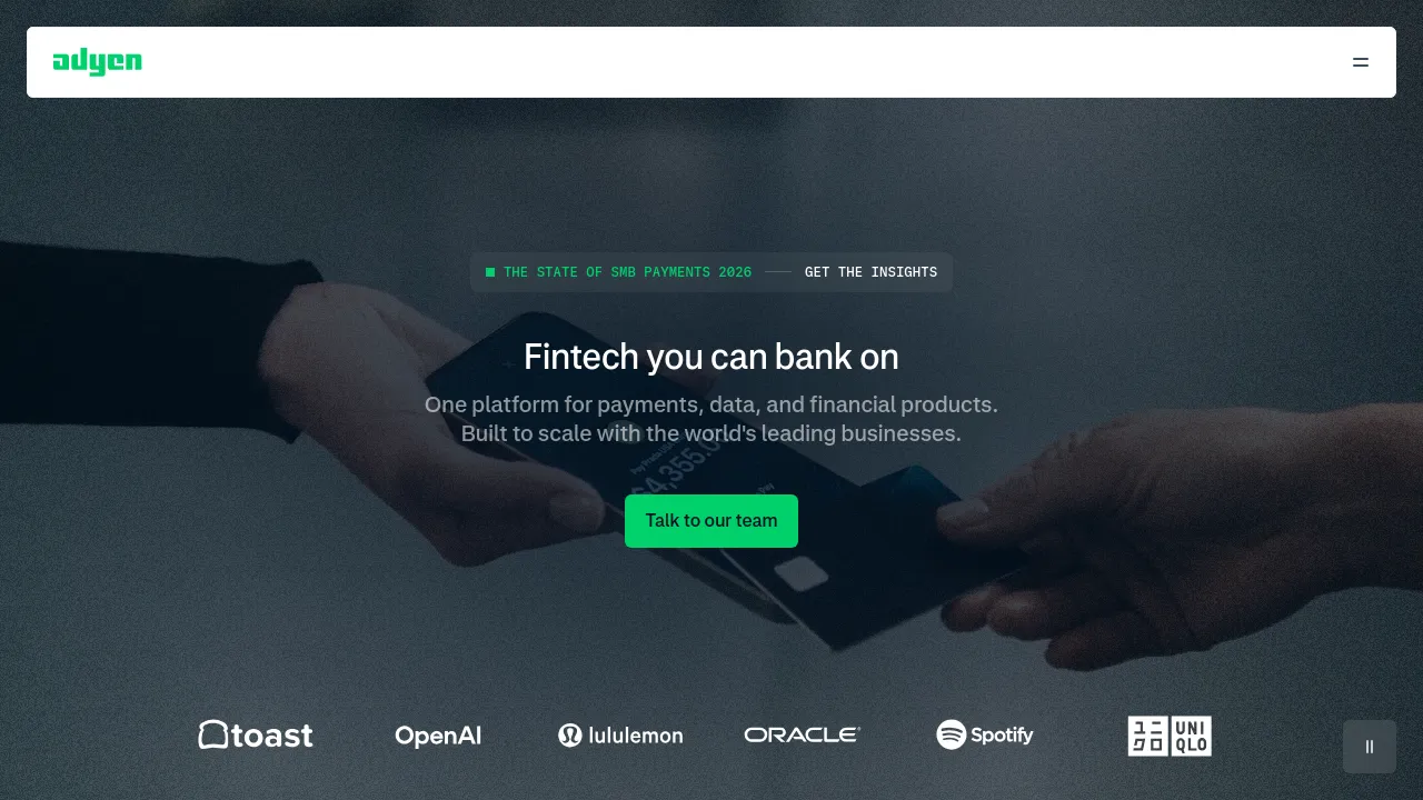 Screenshot of the Adyen website