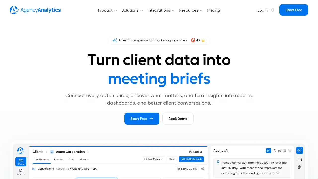 Screenshot of AgencyAnalytics website