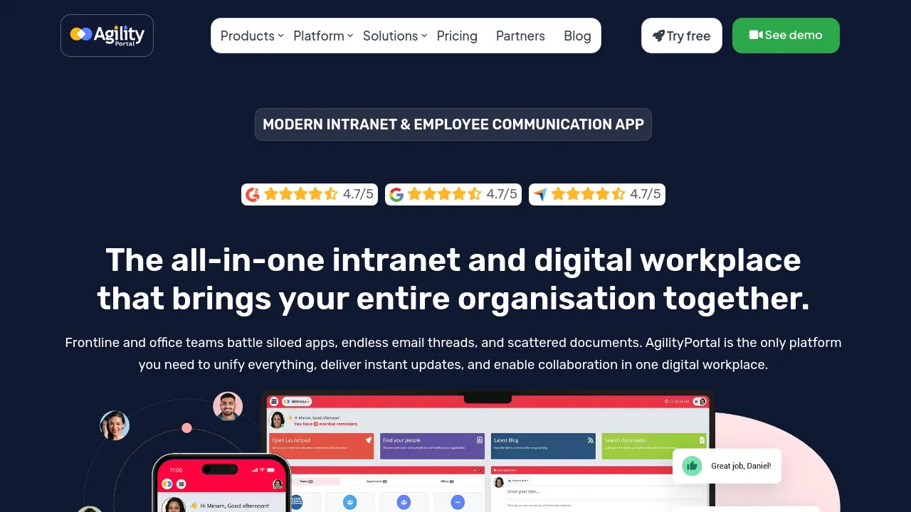 Screenshot of AgilityPortal website
