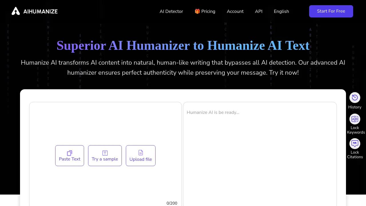 Screenshot of AI Humanize website