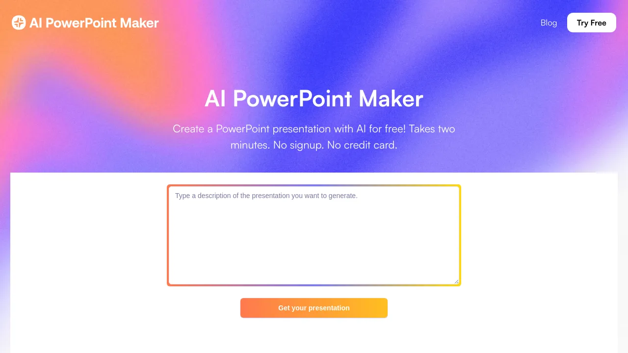 Screenshot of AI PowerPoint Maker website