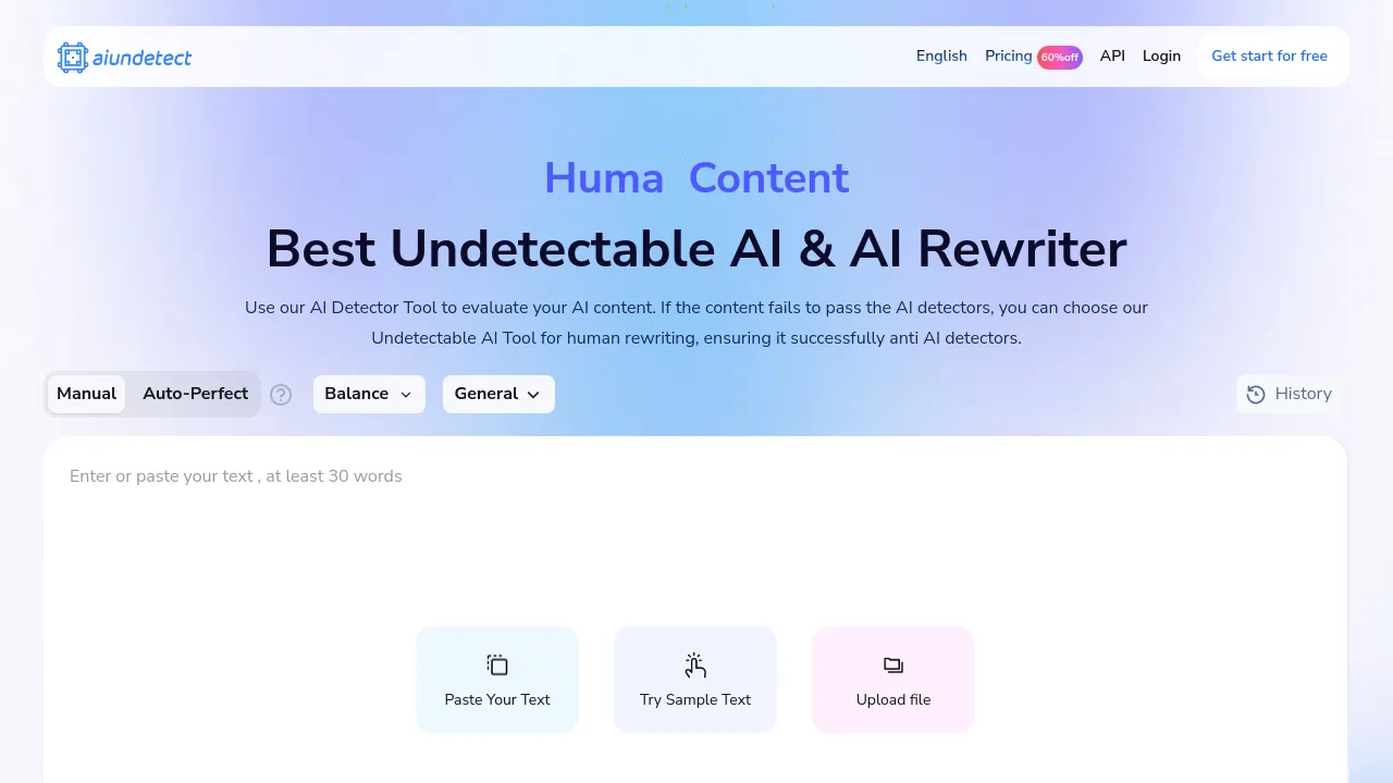 Screenshot of AI Undetect website