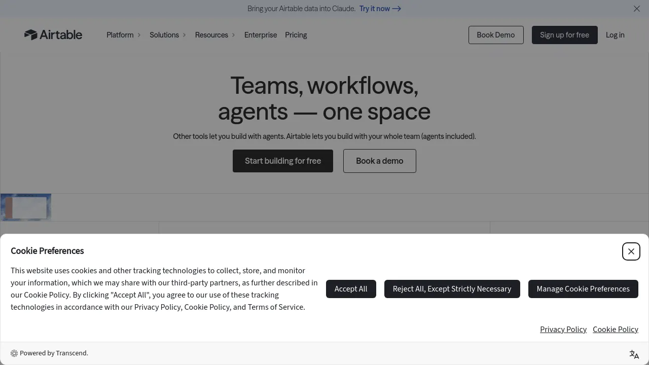 Screenshot of Airtable website