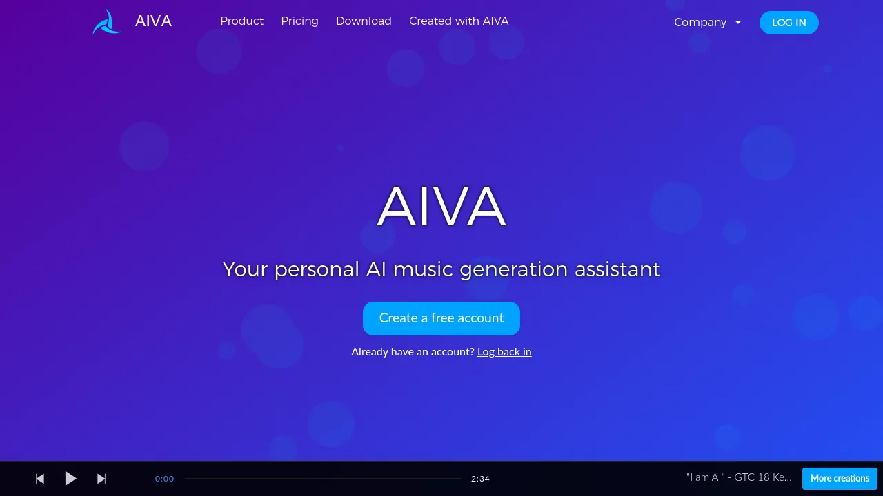Screenshot of AIVA website
