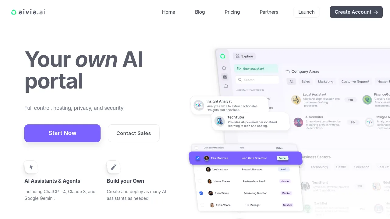 Screenshot of Aivia website