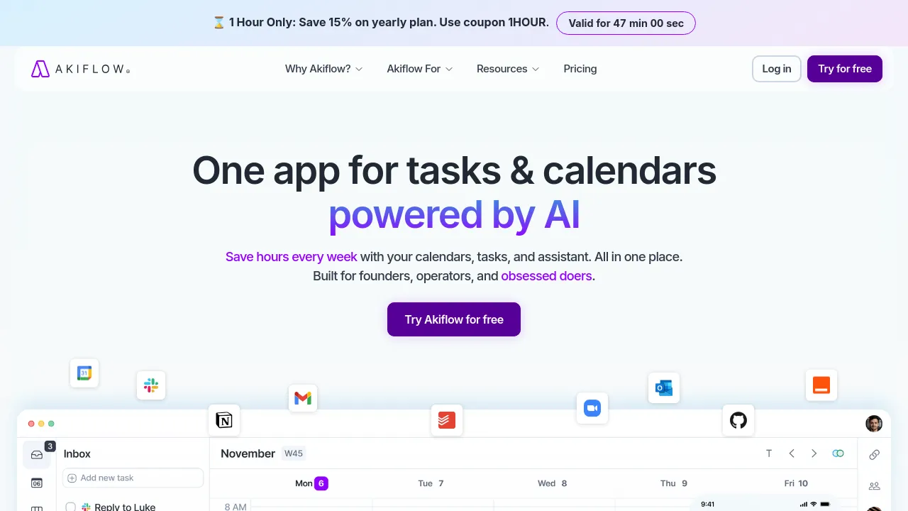Screenshot of Akiflow website