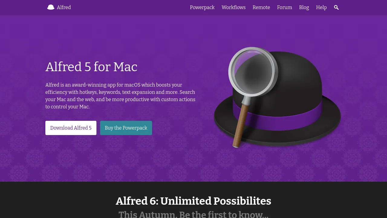 Screenshot of the Alfred website