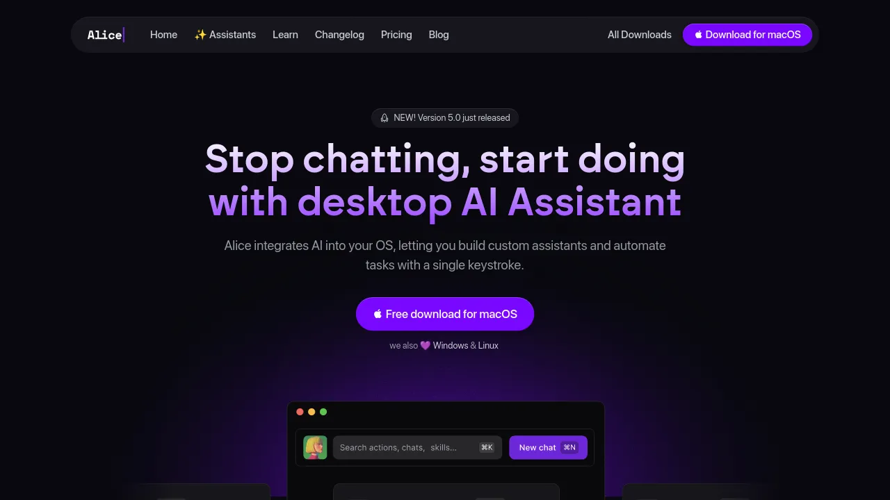 Screenshot of Alice website