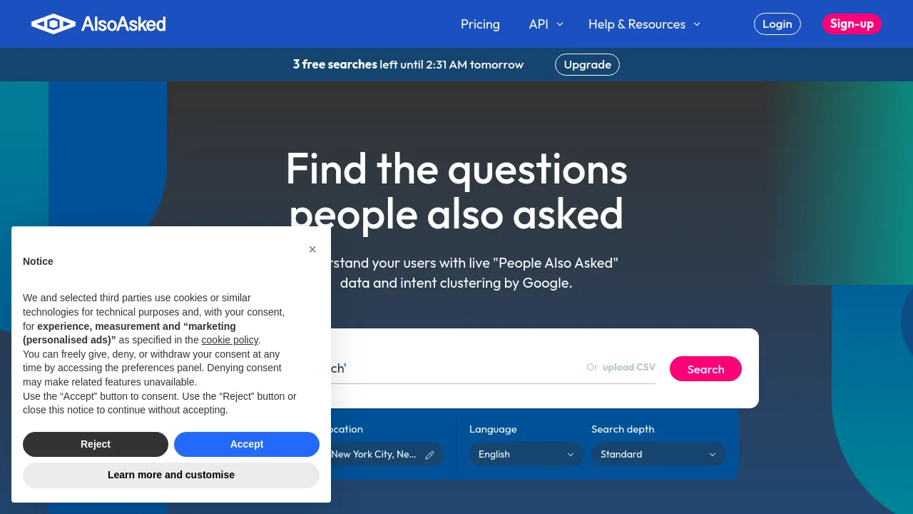 Screenshot of AlsoAsked website