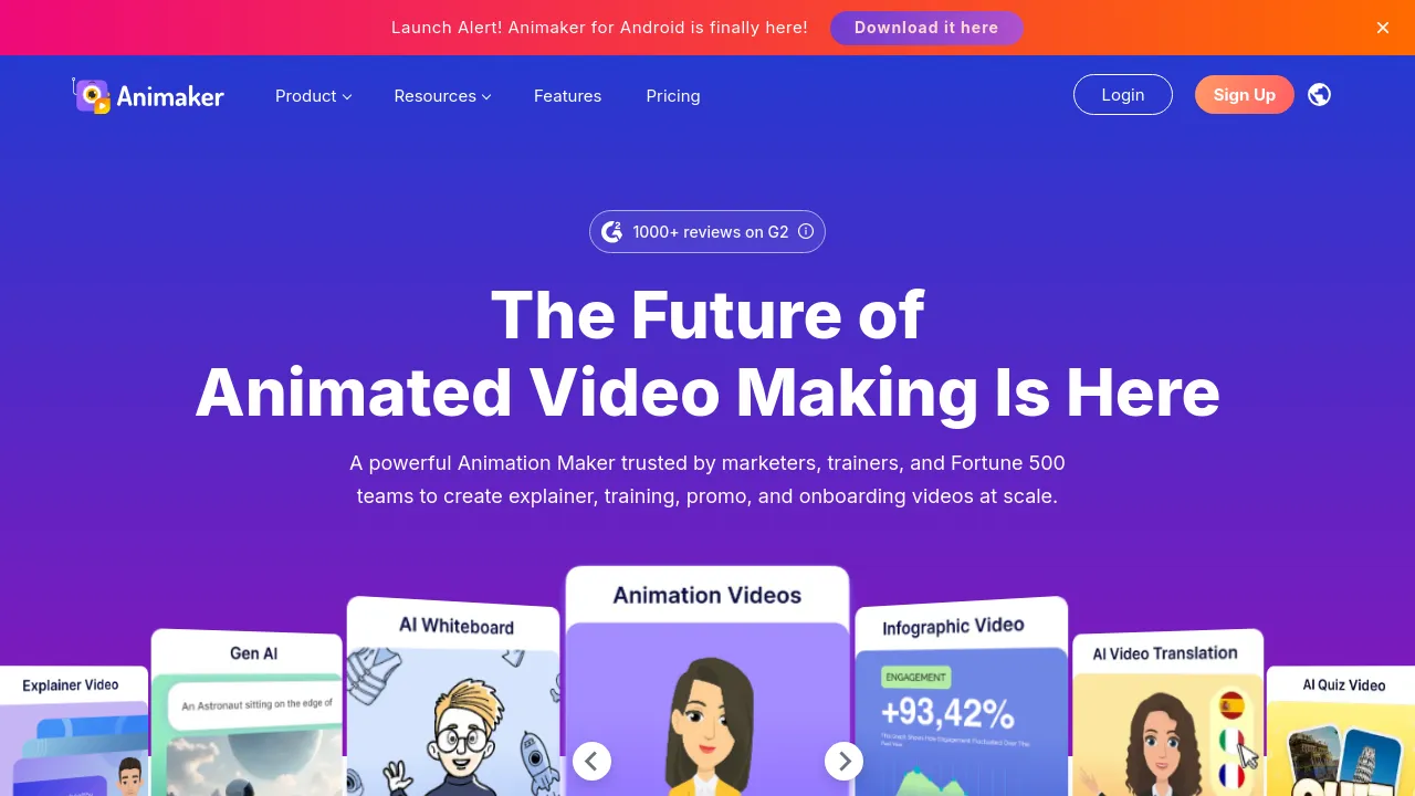 Screenshot of Animaker website