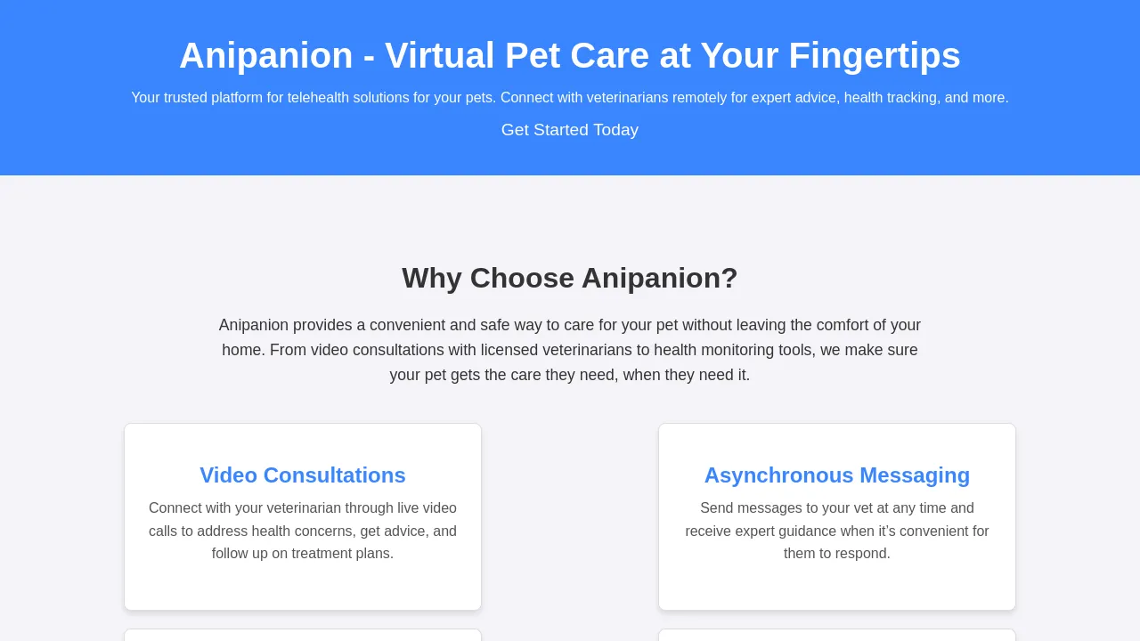 Screenshot of Anipanion website