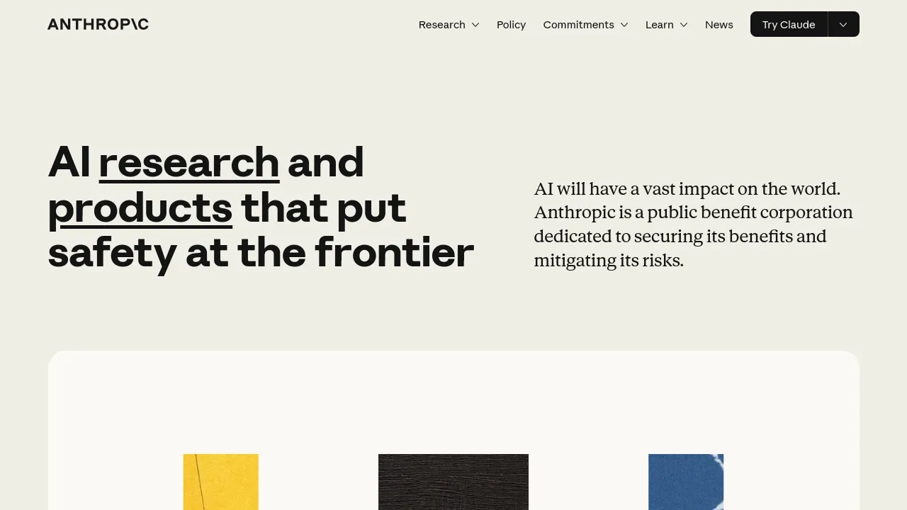 Screenshot of Anthropic website