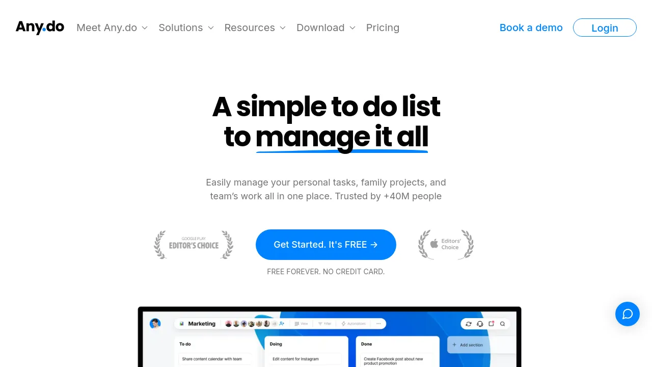 Screenshot of Any.do website