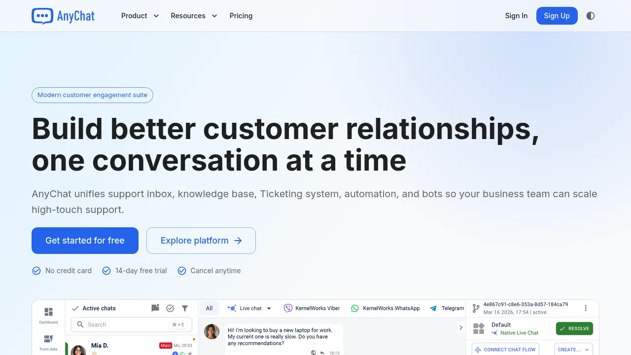 Screenshot of AnyChat website
