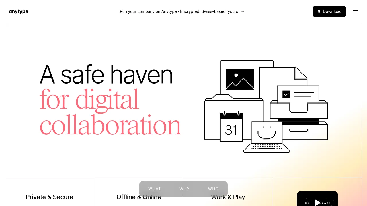 Screenshot of anytype website