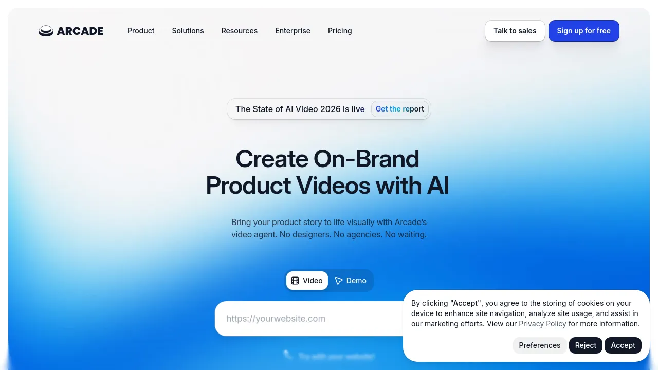 Screenshot of Arcade website