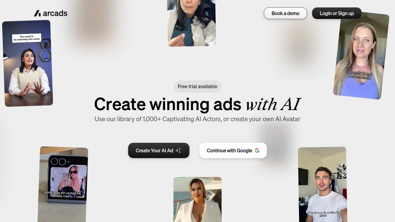 Screenshot of the Arcads website