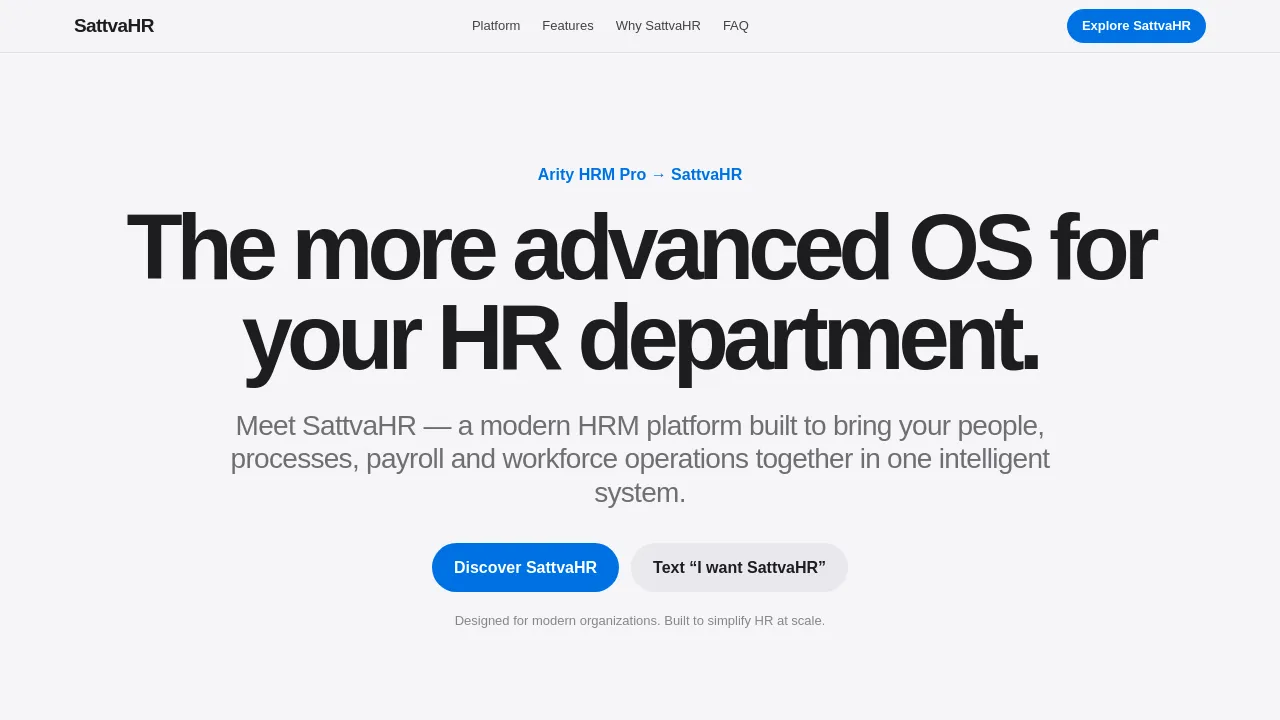 Screenshot of ARITY HRM PRO website
