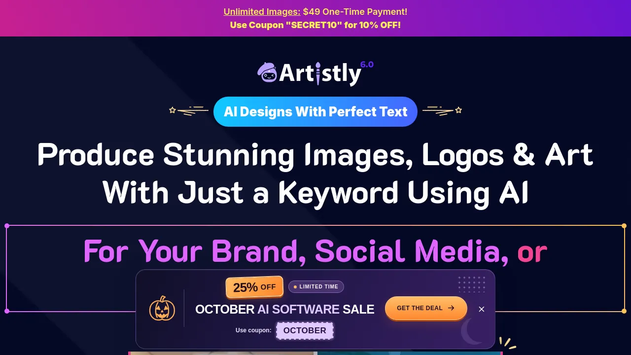 Screenshot of Artistly website