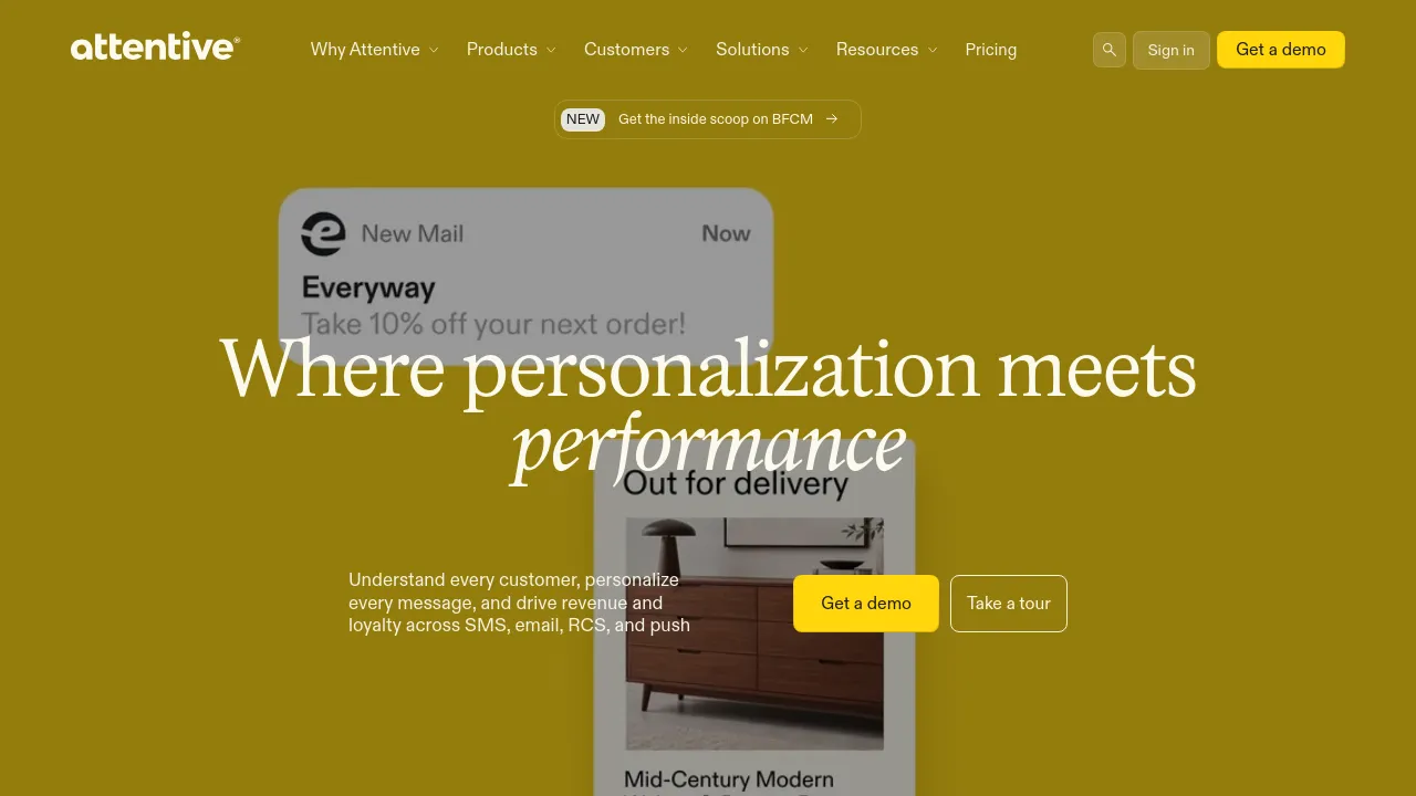 Screenshot of Attentive website