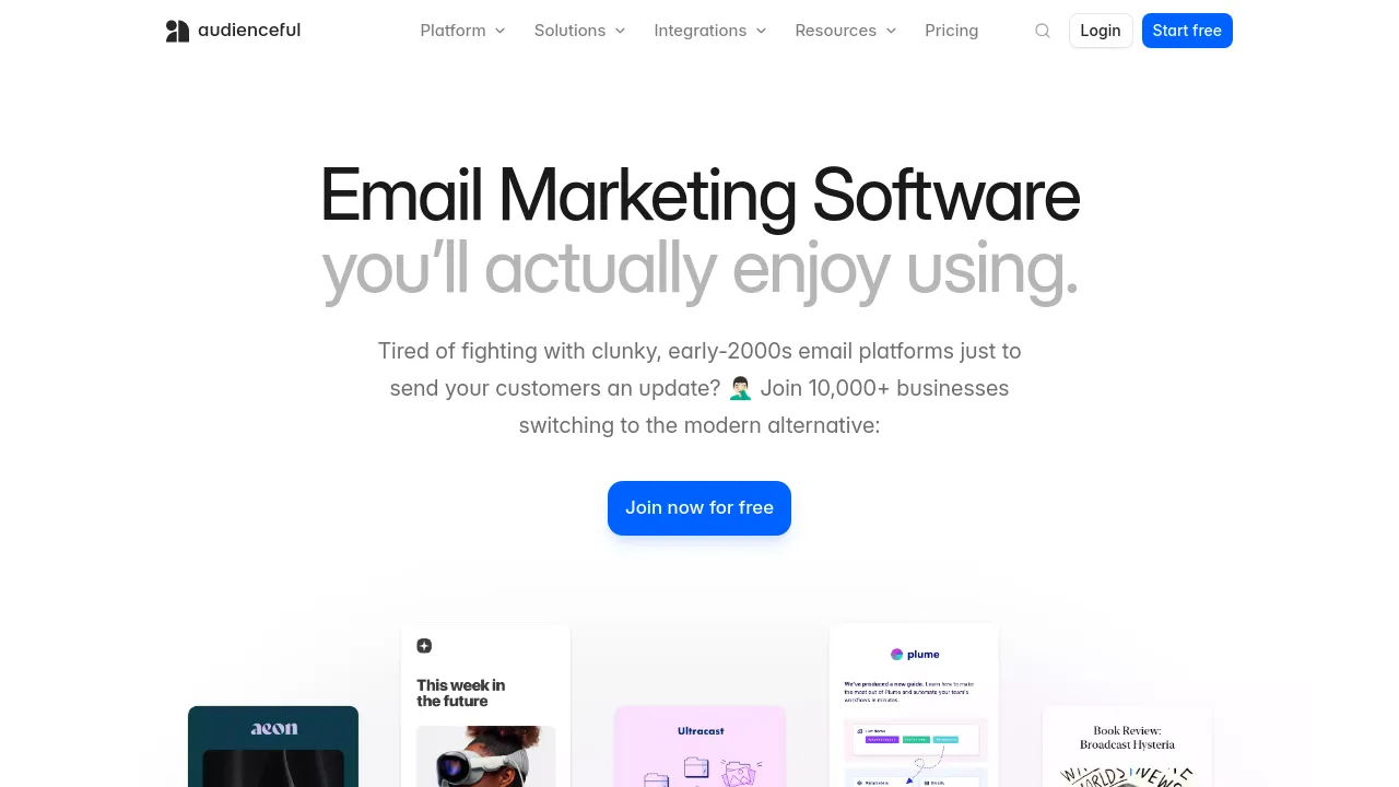 Screenshot of Audienceful website