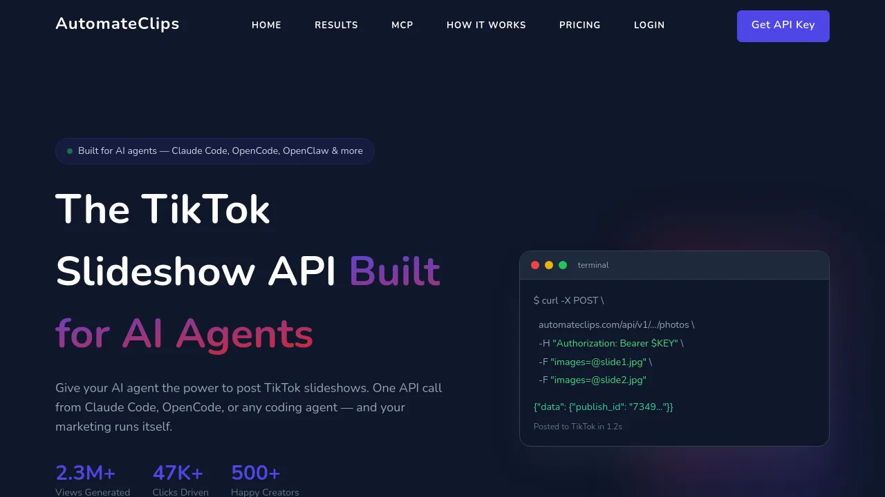 Screenshot of AutomateClips website