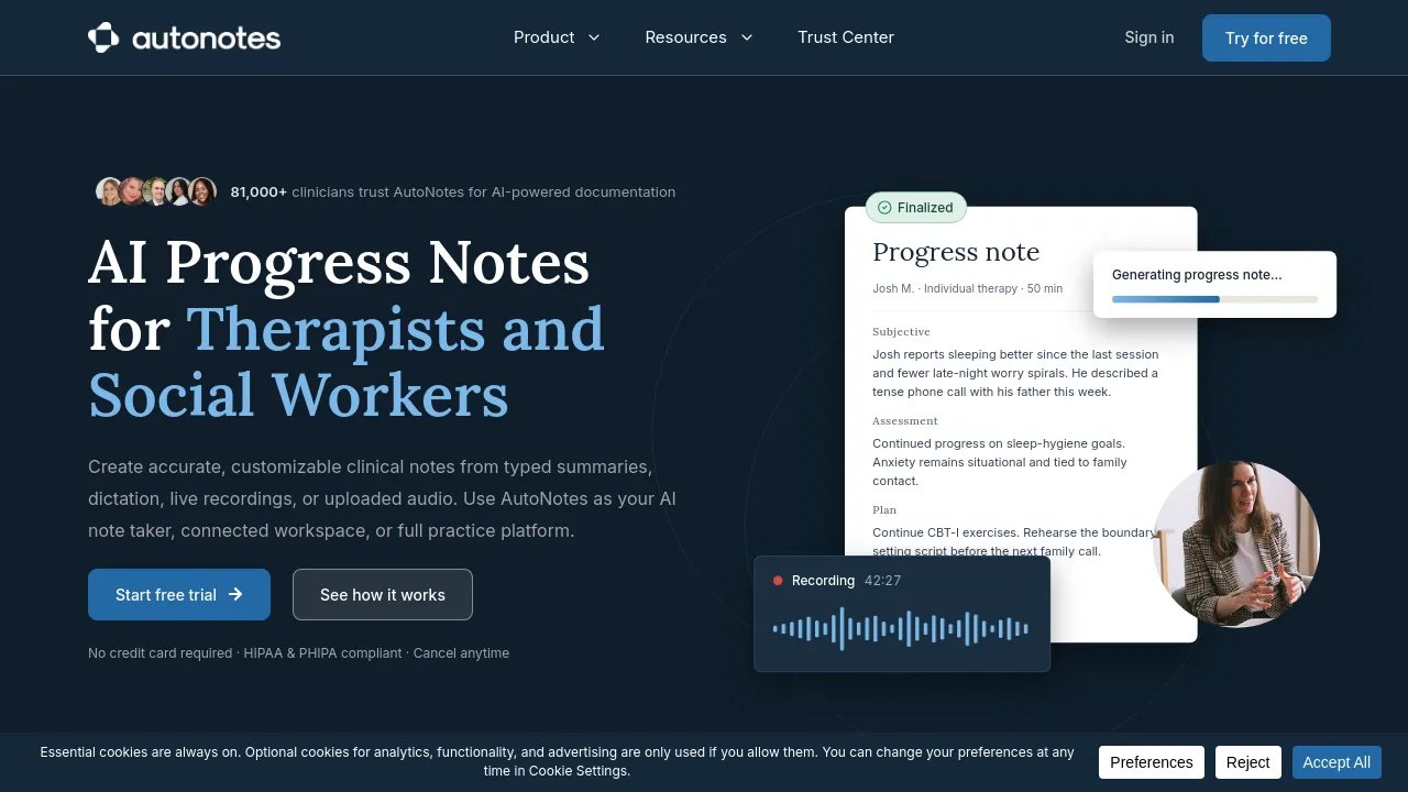 Screenshot of AutoNotes website