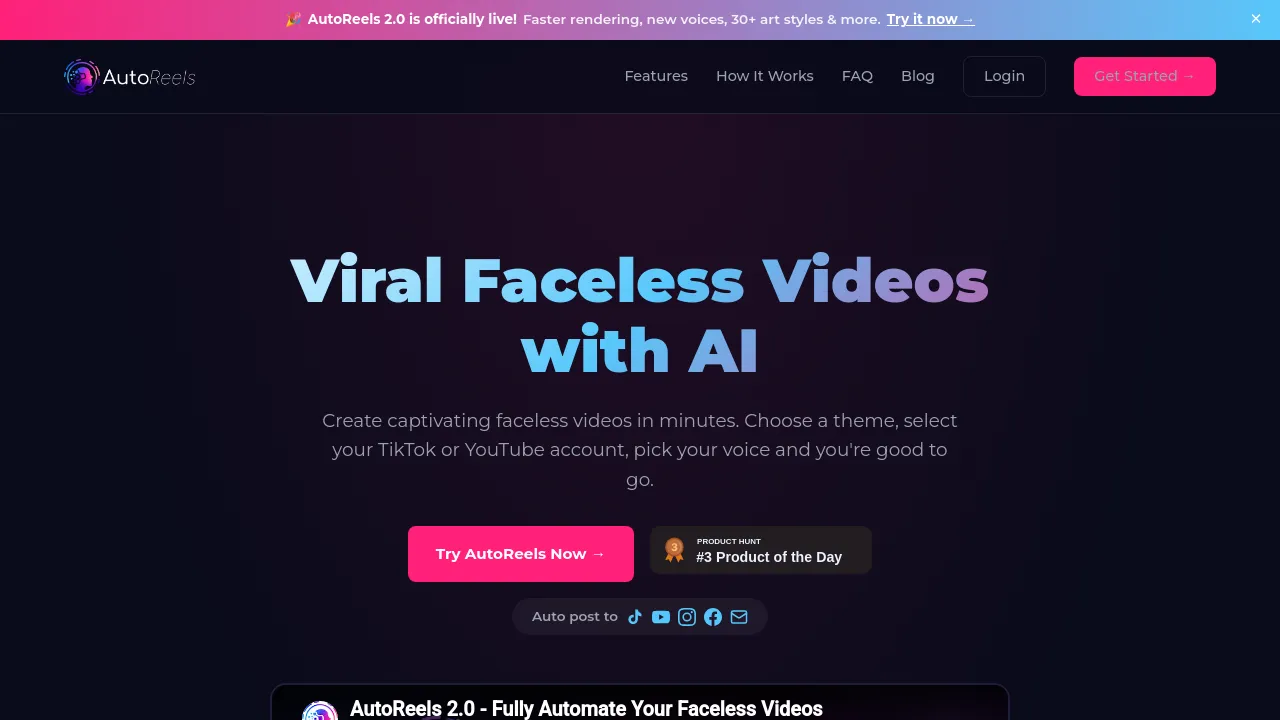 Screenshot of AutoReels website