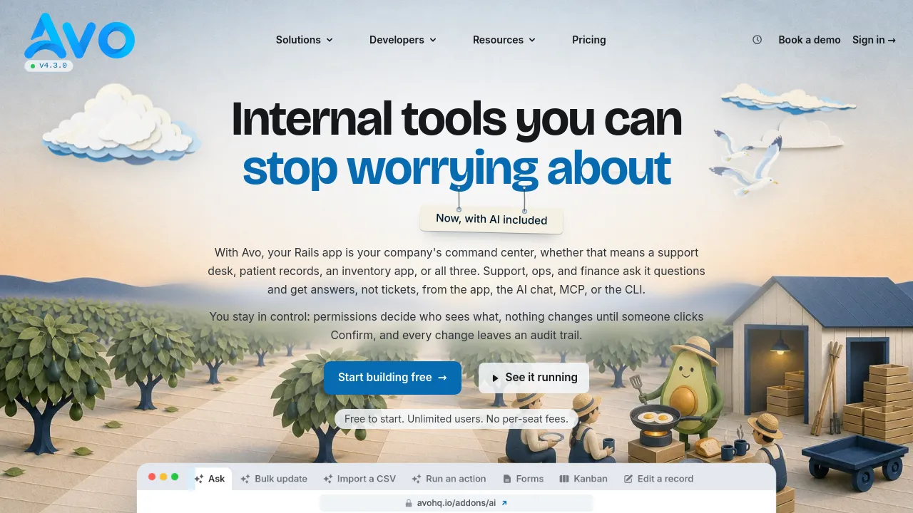 Screenshot of Avo website