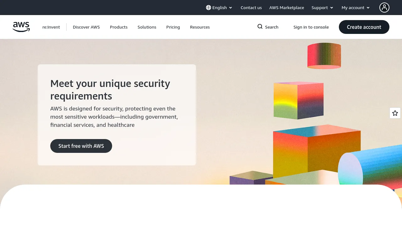 Screenshot of AWS website