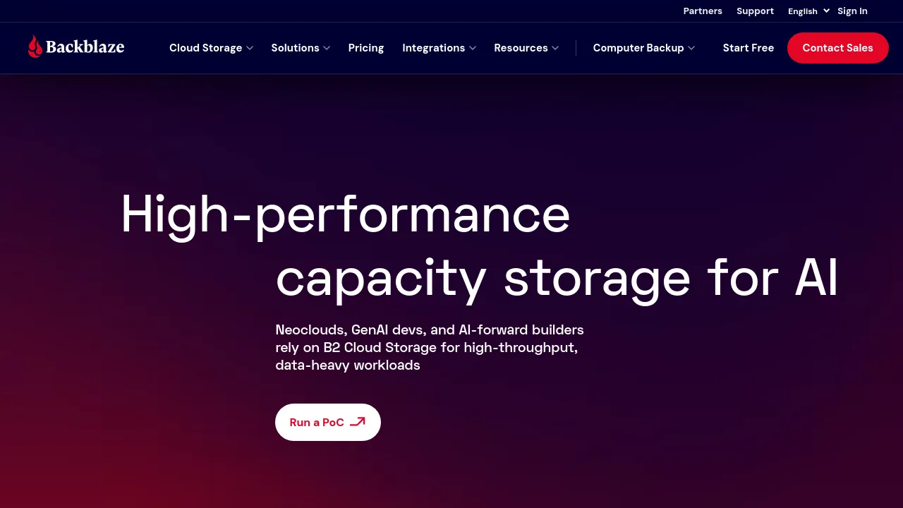 Screenshot of Backblaze website
