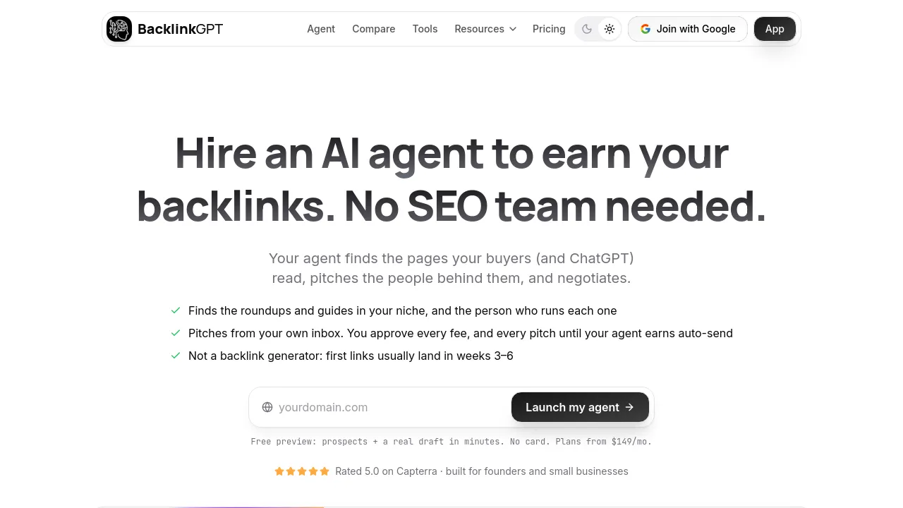 Screenshot of BacklinkGPT website