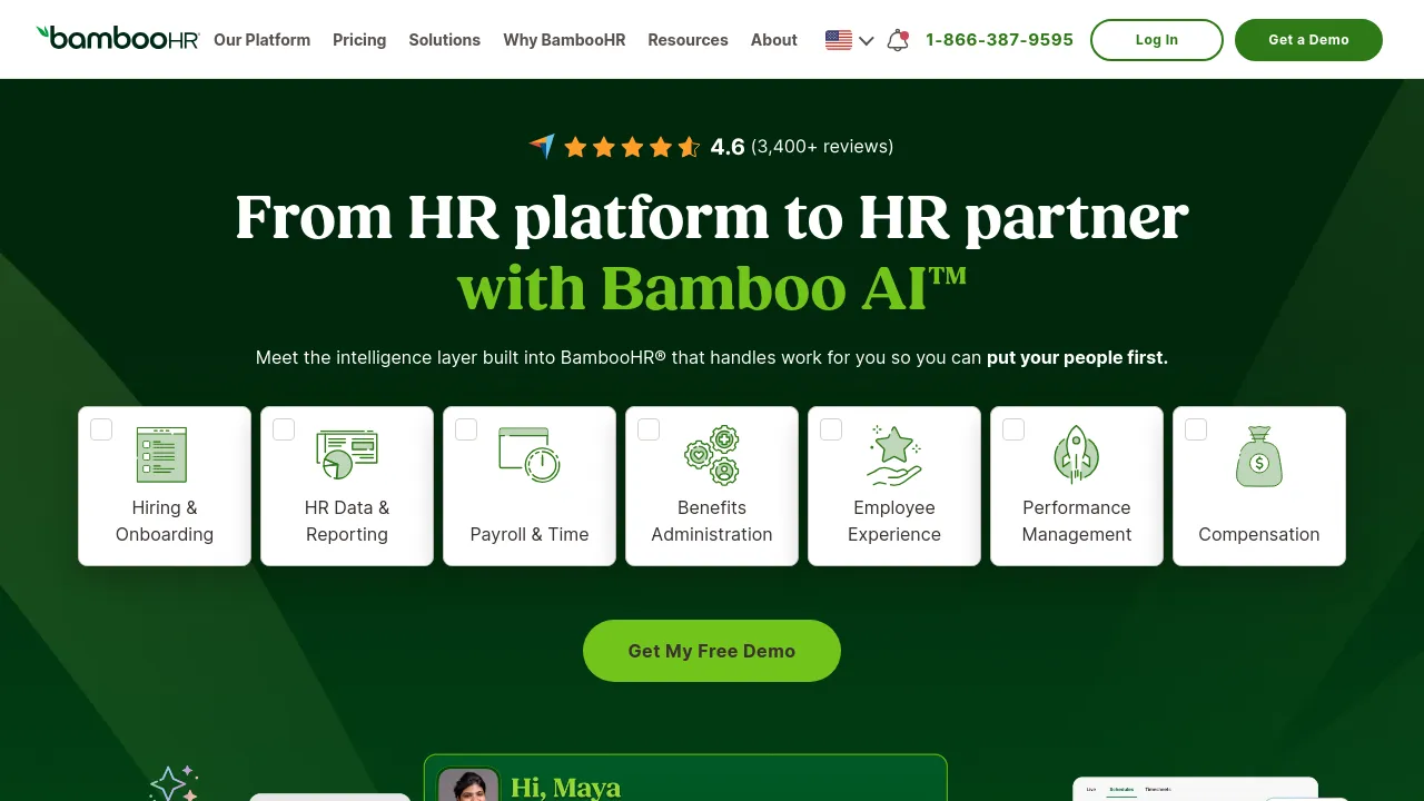 Screenshot of BambooHR website