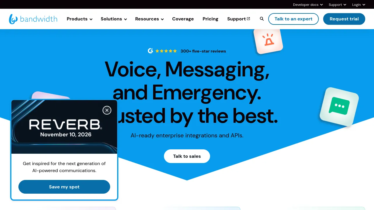 Screenshot of Bandwidth website
