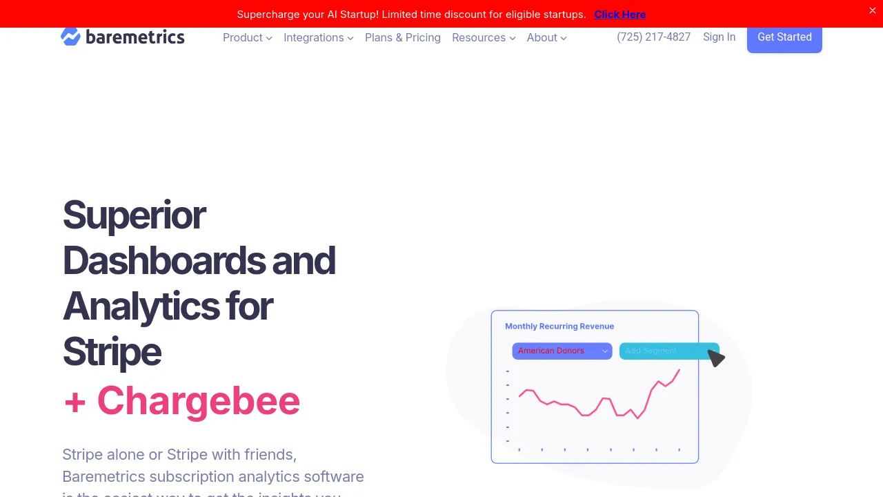 Screenshot of Baremetrics website