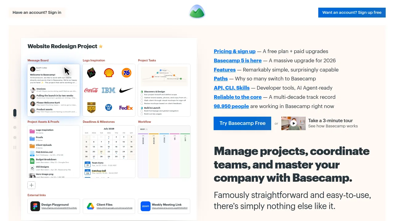 Screenshot of Basecamp website