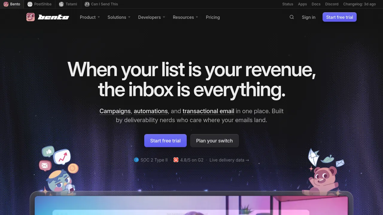 Screenshot of Bento website