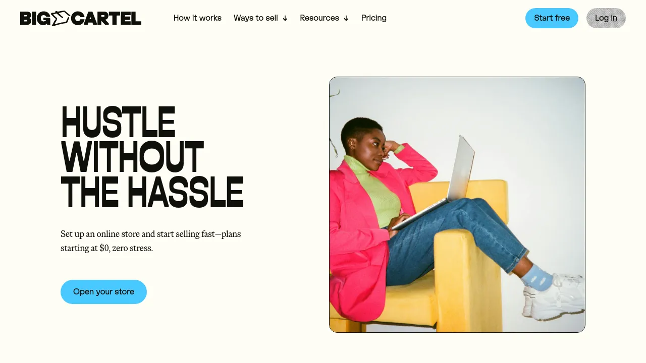 Screenshot of Big Cartel website