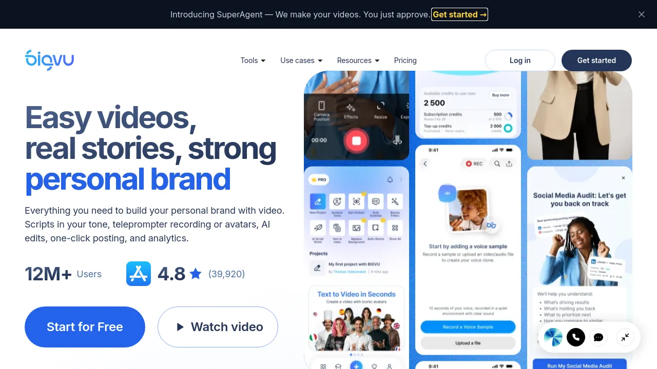 Screenshot of BIGVU website