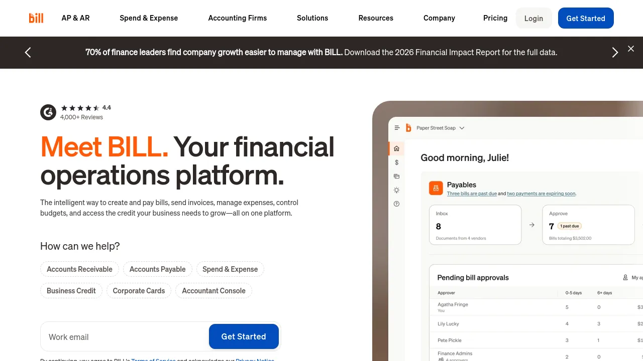 Screenshot of BILL website