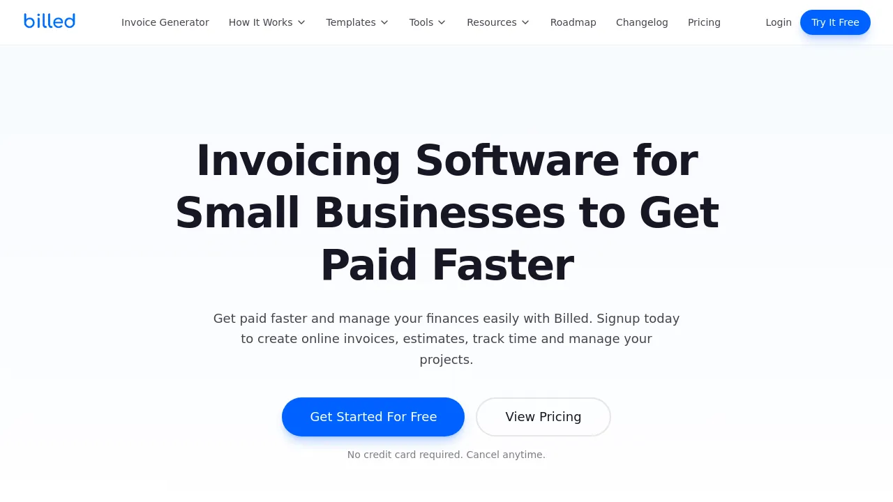 Screenshot of Billed website