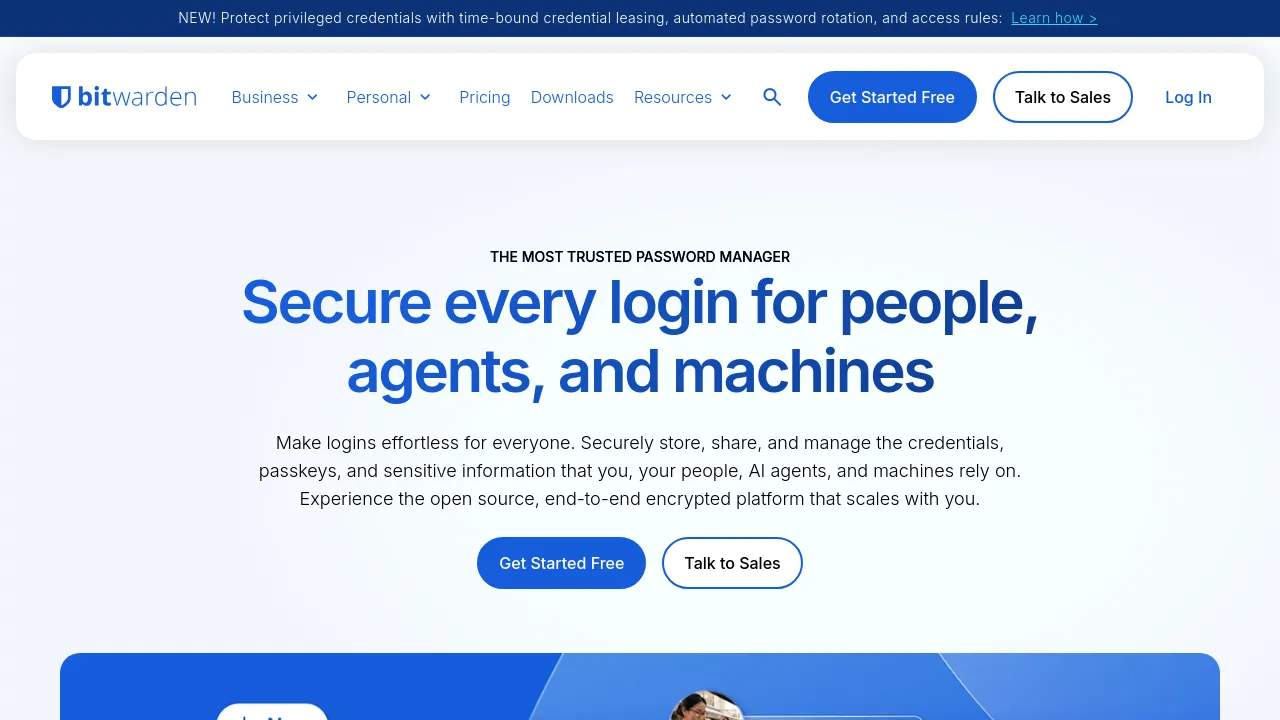 Screenshot of the Bitwarden website