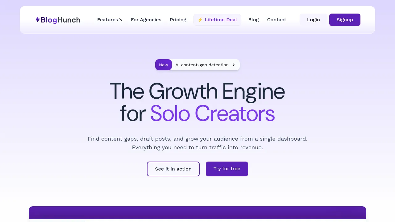 Screenshot of BlogHunch website