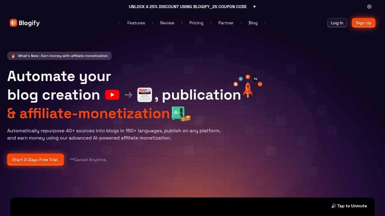 Screenshot of Blogify website