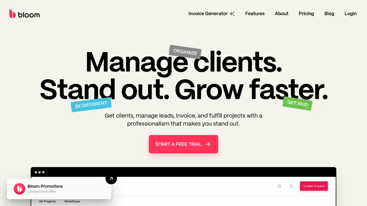 Screenshot of Bloom website